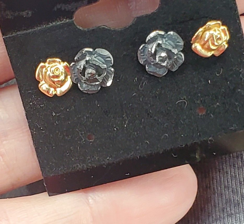 Gold Filled Earrings And Silver Earrings Roses.