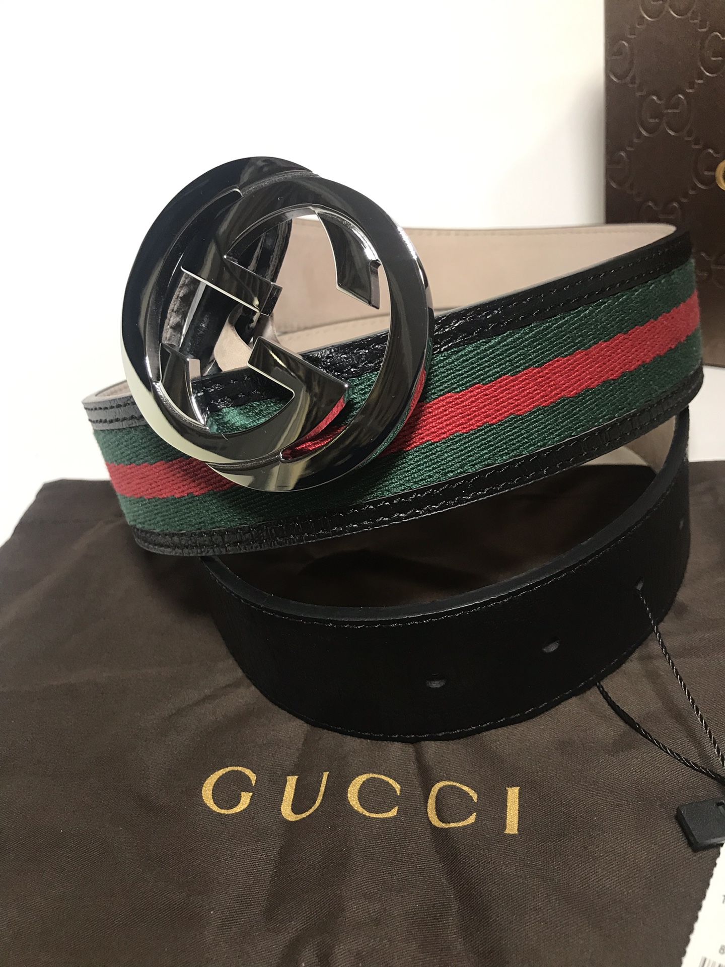 Gucci Classic Black Webbed Belt *Authentic