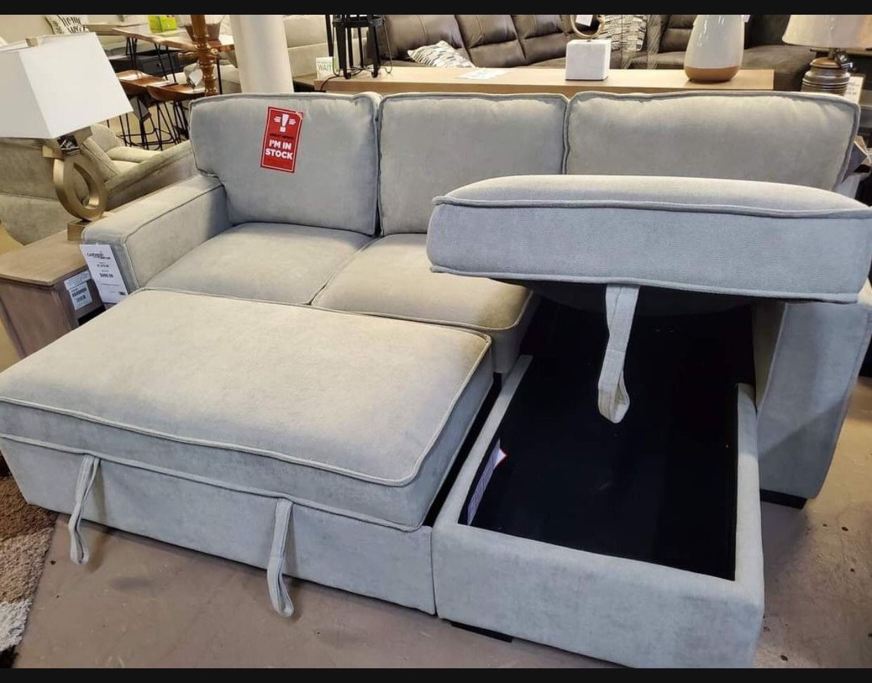 Gray Yantis 2 Piece Sleeper Sectional with Storage 👍 In Stock ✅ Big Sale ☄️