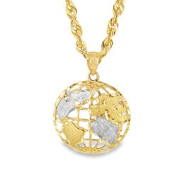 🌍 10KT Gold Globe Pendant w/ Rope Chain | Jewelry Palace ✨