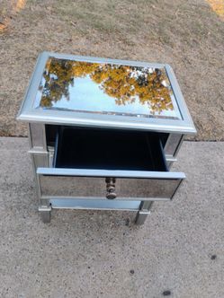 Glass Nightstand Table with Drawer and Glass Lamp. No Cracks or Breaks