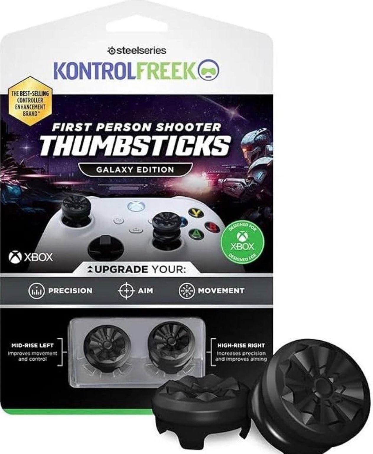 KontrolFreek FPS Freek Galaxy Black for Xbox One and Xbox Series X Controller | 2 Performance Thumbsticks | 1 High-Rise, 1 Mid-Rise | Black