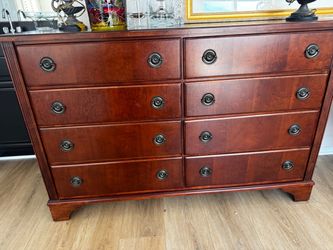 Cherry Wood 8-Drawer Double Dresser