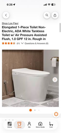 Los Flexi Elongated 1-Piece Toilet Non-Electric, ADA White Tankless Toilet w/ Air Pressure Assisted