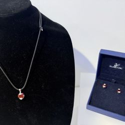 Swarovski Round Crystal Pendant Necklace & Earrings Set – Adjustable Cord.