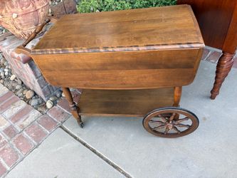 Vintage Wooden Tea Cart with Drop Leaves