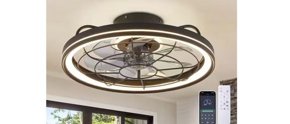 19 in. Indoor Integrated LED Modern Farmhouse Ceiling Fan with Light, Flush Mount 