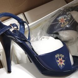 Women Sexy Police Woman Shoes Heels Size 7-8 Medium Navy Blue Halloween Costume Brand New NIB