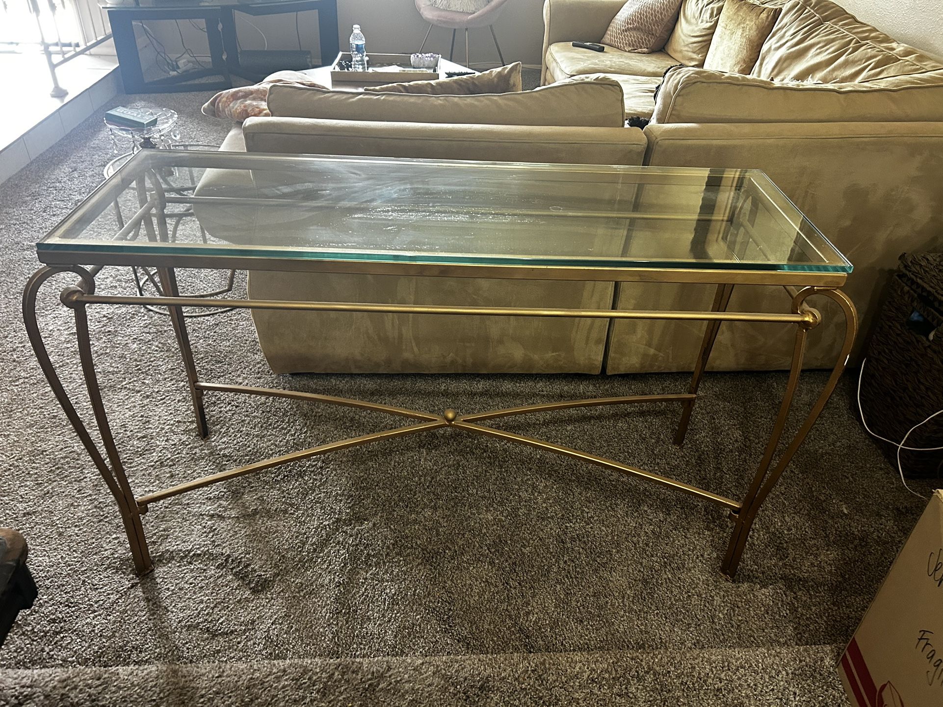 Gold Glass Top Console Table
