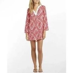 Lilly Pulitzer Woman’s Blouse Red White Coral Pattern Cotton Ripley Tunic, Sz L