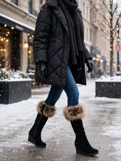 Size 8. Leather/ suede boots with fur lining and fur trim. New..