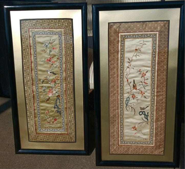 Chinese Needlepoint Embroidered Antique Pictures