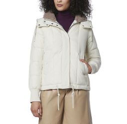 Andrew Marc Off-White Puffer Jacket with Sherpa-Lined Collar Size Medium