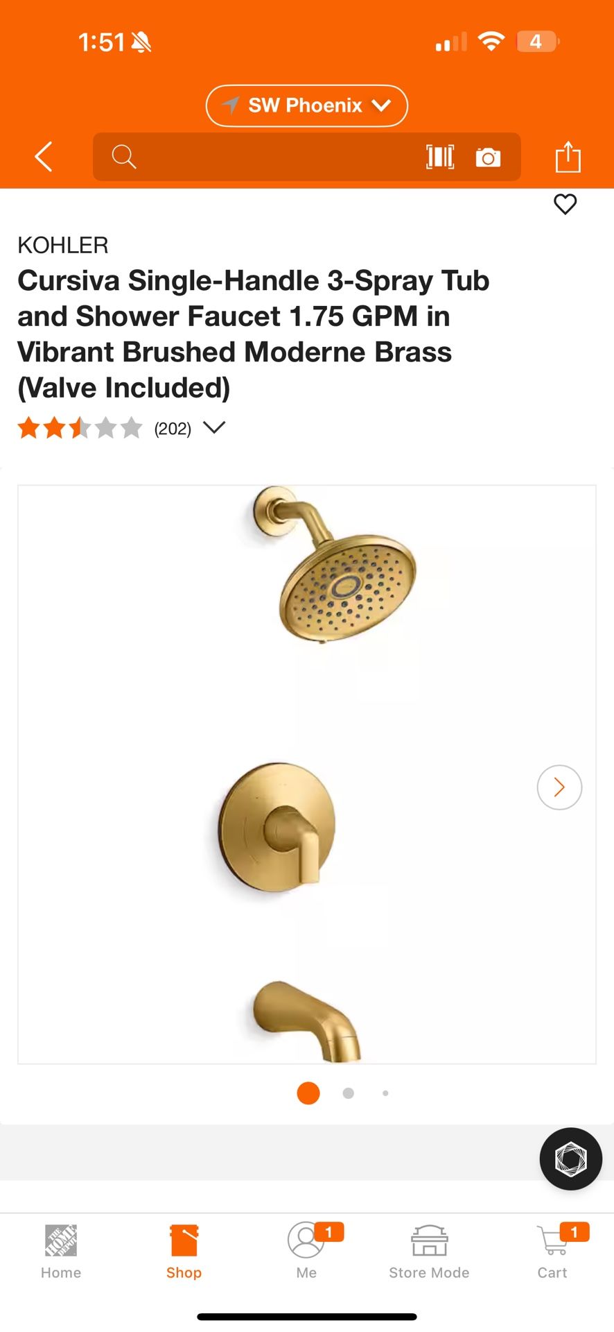 KOHLER Cursiva Single-Handle 3-Spray Tub and Shower Faucet 1.75 GPM in Vibrant Brushed Moderne Brass (Valve Included)
