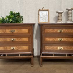 Beautiful Restored MCM Nightstands – Walnut & Burl – Pair