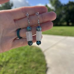 Mist & Myth | Blue Dragon Series: Milky Quartz & Dragon Vein Agate Earrings