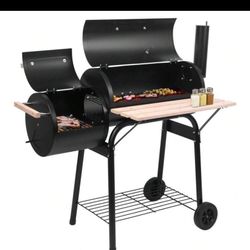 Heavy-Duty Charcoal BBQ Grill And Offset Smoker