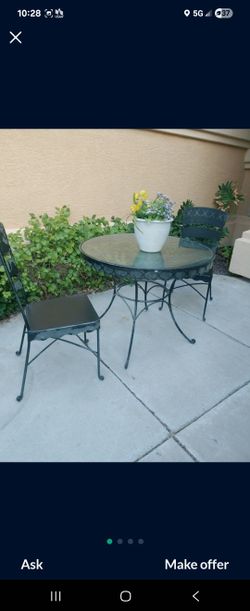VINTAGE Iron Glass Table And Chair Set - August SALE