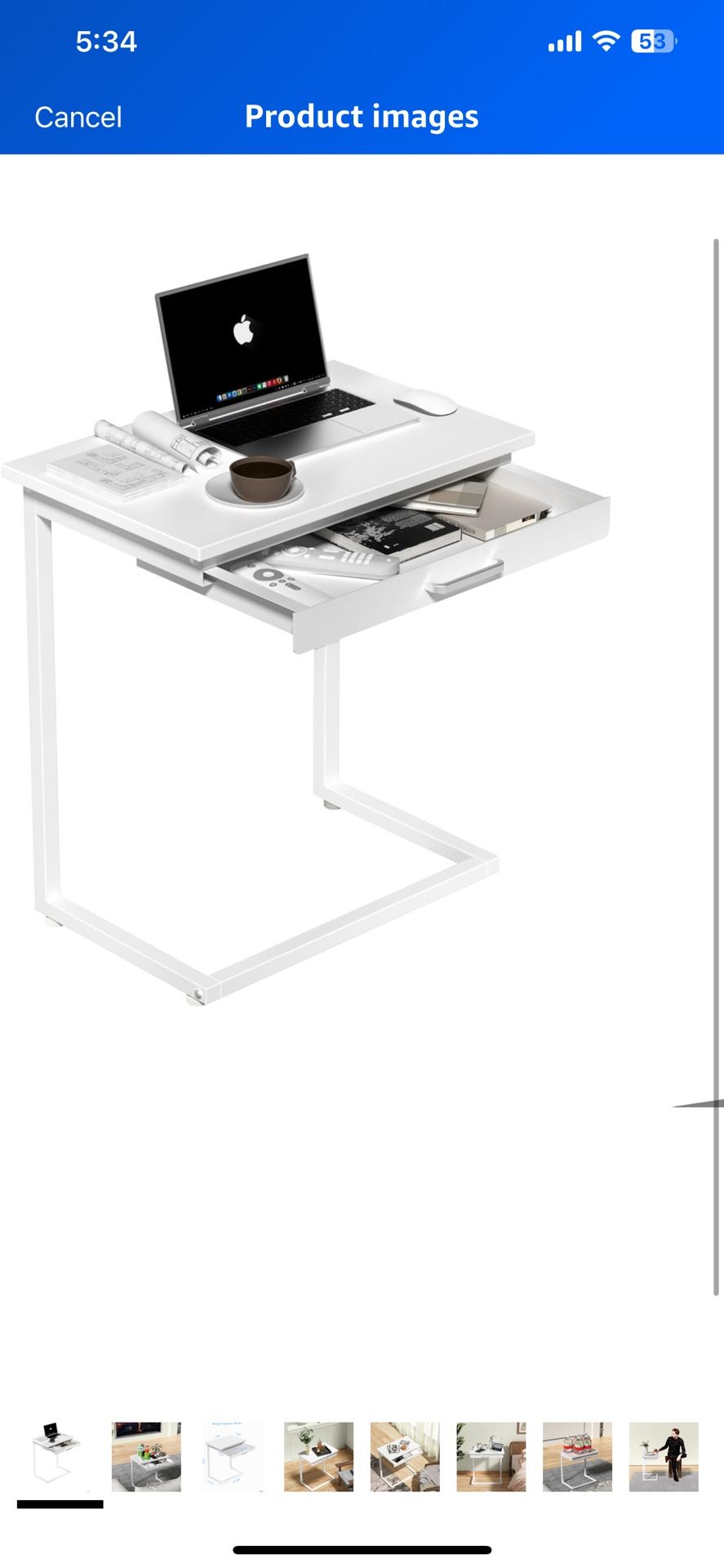 C Shaped End Table,Small Couch Side Table with Drawer,for Living Room, Bedroom Magazines, Computers, Coffee, Small Objects Storage.White