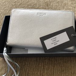 MZ Wallace Bobbi Silver Leather And Neon Pink Wallet