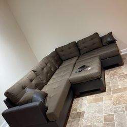 New Brown Sectional Sofa Couch With Ottoman 