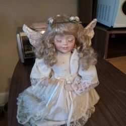 Vintage Porcelain Doll Praying Kneeling Faith Angel 13" Flower Headress