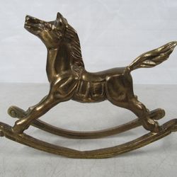 Rocking Horse Solid Brass Vintage Figure Desk Paperweight 7 1/4" Length
