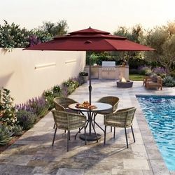Costway 10 Ft Solar LED Patio Umbrella with 32 LED Lights, 3-Tier Vented Top, Wine (NP11543WN)