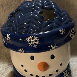 Holiday Time 2-Piece Snowman Winter Ceramic Candle Lamp - Rare