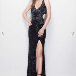 Primavera Couture Black Sequins Prom Dress