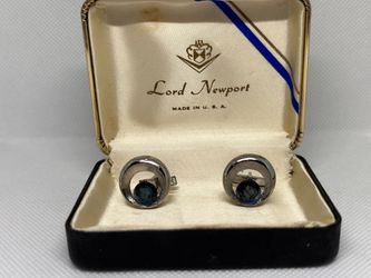 Vintage Lord Newport Blue Intaglio Roman Soldier Cufflinks with Original Box
