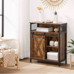Buffet Cabinet, Coffee Bar Storage Cabinet, Sideboard with 1 Sliding Barn Door, Adjustable Shelves, 11.8 x 27.6 x 31.5 Inches, for Living Room, Rustic