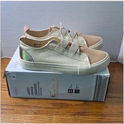 NEW Serra Ladies Canvas Sneakers Beige Cream Bronze Casual Slip on Shoes Size 8