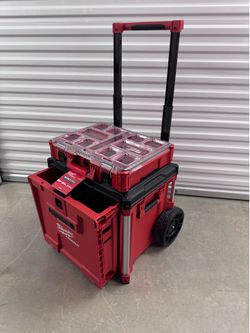 Milwaukee packout rolling drawer and an organizer