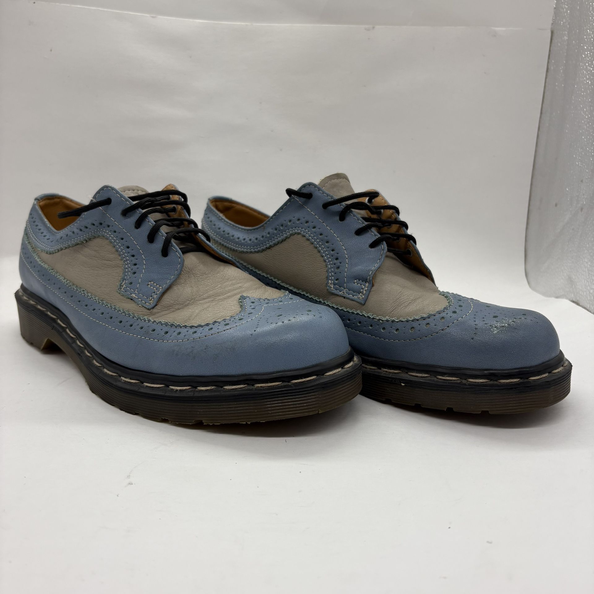 Dr. Martens Made in England Wingtip Shoes US 10.5 Blue Cream Leather Vintage