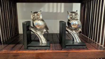 Vintage Silver Resin Perched Owl BookEnds