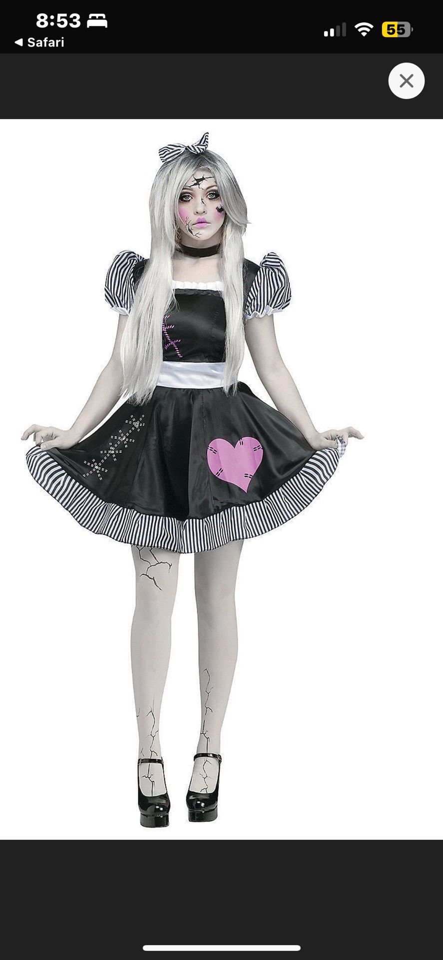 Broken Doll Costume And Stickers for face