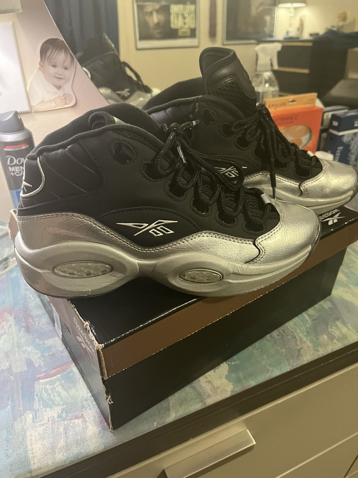 Reebok Question Mid 13 Motorsports Black/Silver Iverson Sneakers 