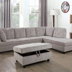 New Grey  Sectional with Storage Ottoman