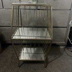 2 Rustic Gold And Mirrored Glass Side Tables Or Nightstands 