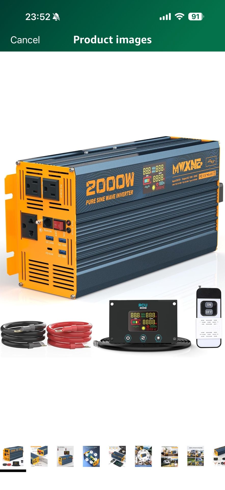 2000W Pure Sine Wave Power Inverter DC 12V to 110V 120V AC with 4 Quick Charging USB Ports& 3 AC Outlets Power Inverters for Vehicles RV Truck Home wi