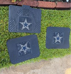 Dallas Cowboys floor mat is a heavy-duty black vinyl utility mat