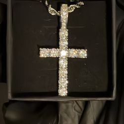 Cubic Zirconia Cross With Rope Chain