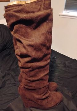 Women's Thigh High Wedge Brown Suede Boots size 10