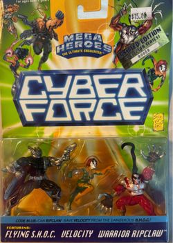 Mega Heroes the ultimate encounter cyber force featuring Flying S.H.O.C,Velocity and Warrior Ripclaw