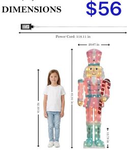 😀 5FT Large Lighted Nutcracker Christmas Decoration Outdoor Pink LED Nutcracker Outdoor Yard Holiday Decor Xmas Nutcracker Decor with Stakes & Zip Ti