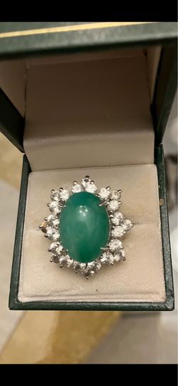 1960’s SILVER & CABACHON EMERALD STONE RING