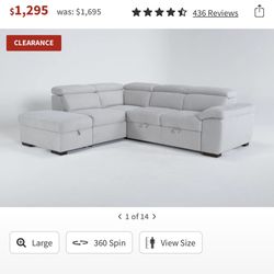 Dante Light Grey Fabric 103" 3 Piece Convertible Futon Sleeper L-Shaped Sectional with Left Arm Facing Storage Chaise with Storage