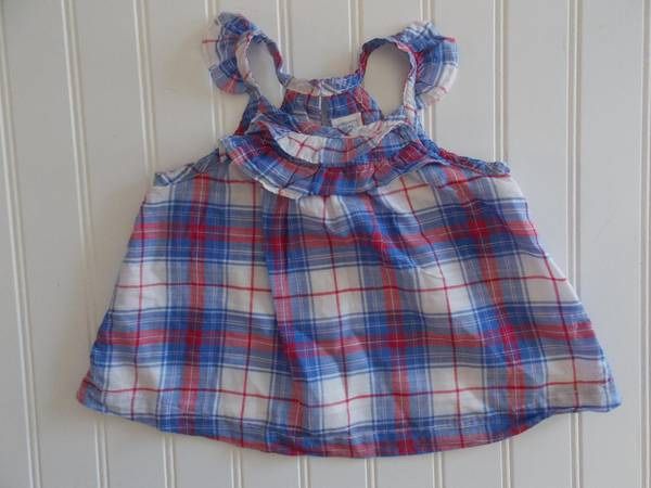 Baby Gap Girls 12-18 Months Ruffle Red White Blue Plaid Tank Top Shirt