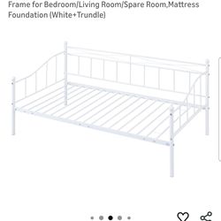 ​Twin Metal Daybed with Adjustable Trundle – White